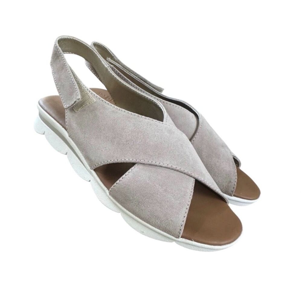 The Flexx Cross Slingback Taupe Suede Sandals Sz 8.5 New with the box